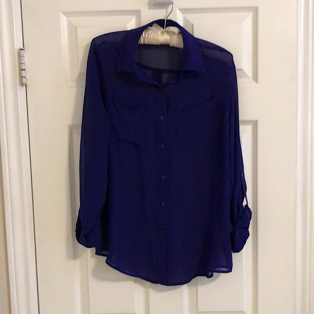 Sheet purple button-up, long sleeve.